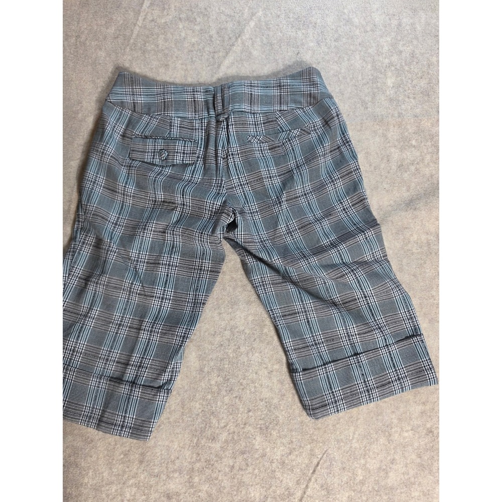 XOXO Plaid Bermuda Shorts Grey Blue Cuffed Knee Length Size 1/2
